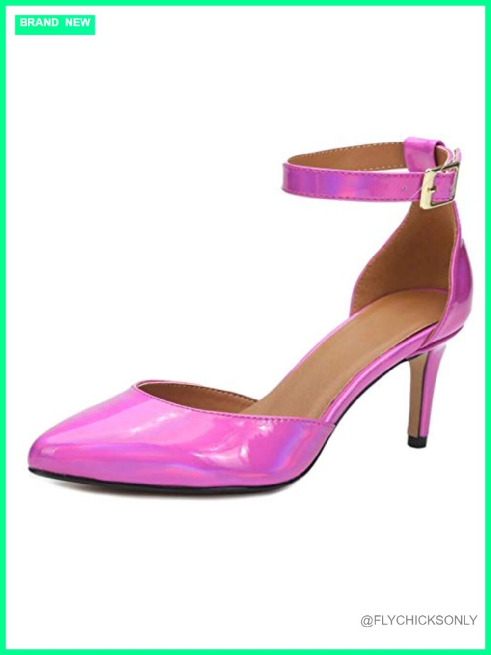 Patent PU Leather Kitten Heel Pumps Pointed Toe D'Orsay Ankle Strap Dress